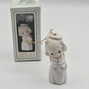Vintage 1994 Enesco Precious Moment Angel Ornament Sending You A White Christmas